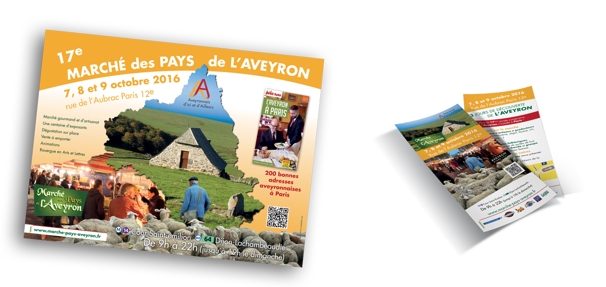 set de table et flyer pour le Marché des Pays de l'Aveyron à Paris